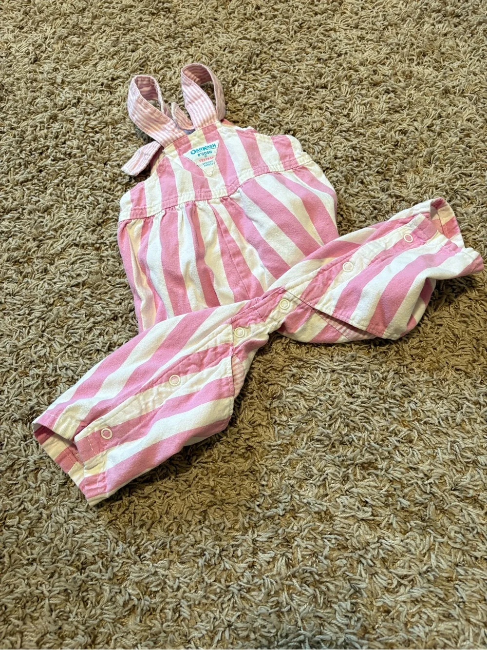 Vintage 90s Y2K OshKosh B'gosh Pink & White Striped Overalls size 12 months